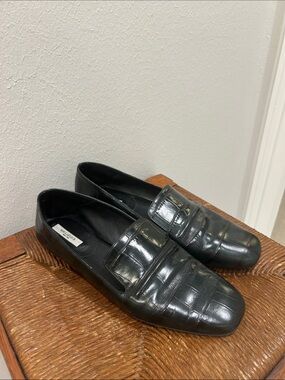 MM. Lafleur Dark Green Croco Leather Penny Loafers EUC 40